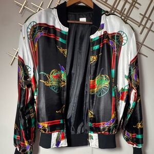 80's Nicole /J Farah Angel Sun Moon Jacket Satin w/ Shoulder Pads